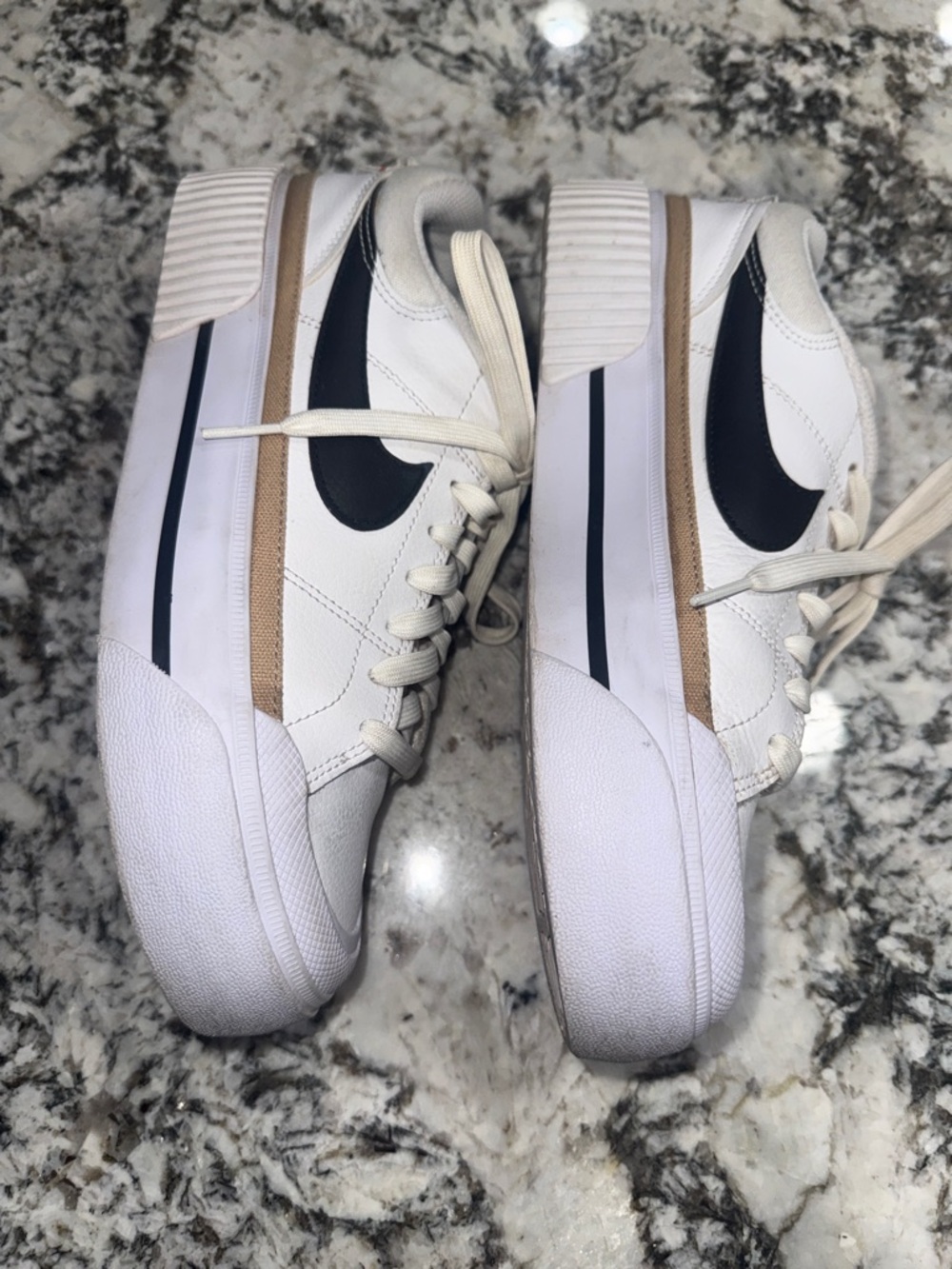 Nike Women's White Low-Top Sneakers with Black Swoosh and Red Logo Platform
